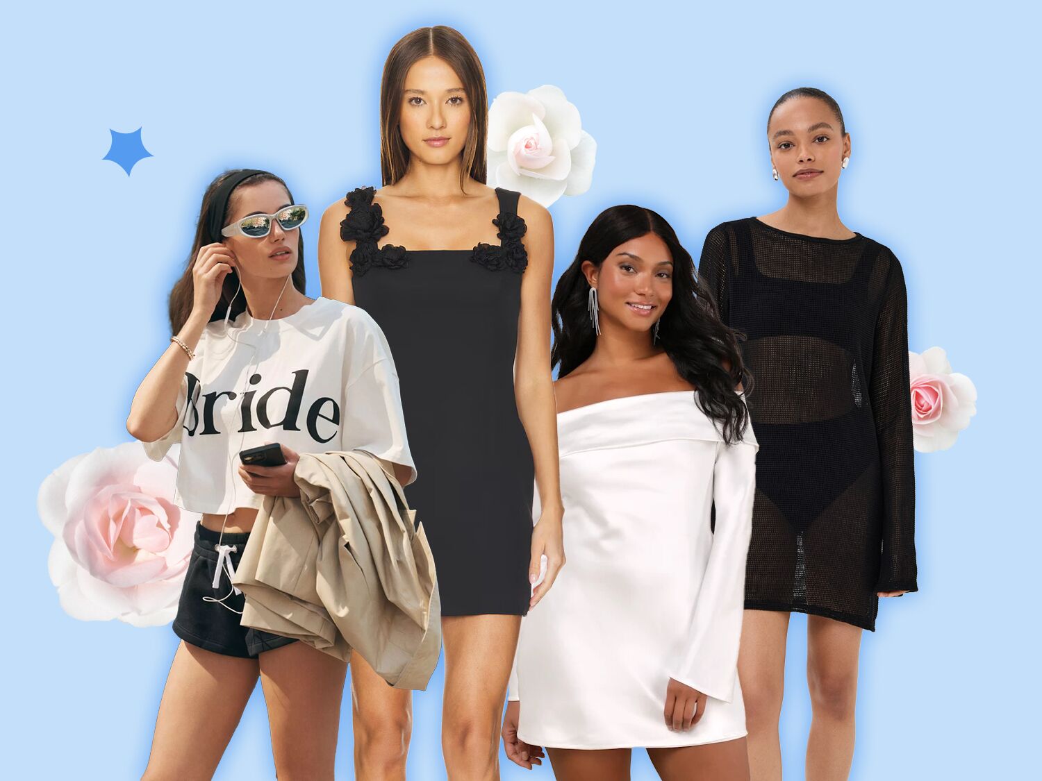 Collage of bachelorette party outfits 