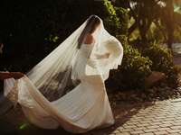 Bride wearing long veil