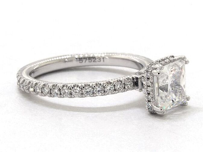 Princess cut engagement ring online with hidden halo