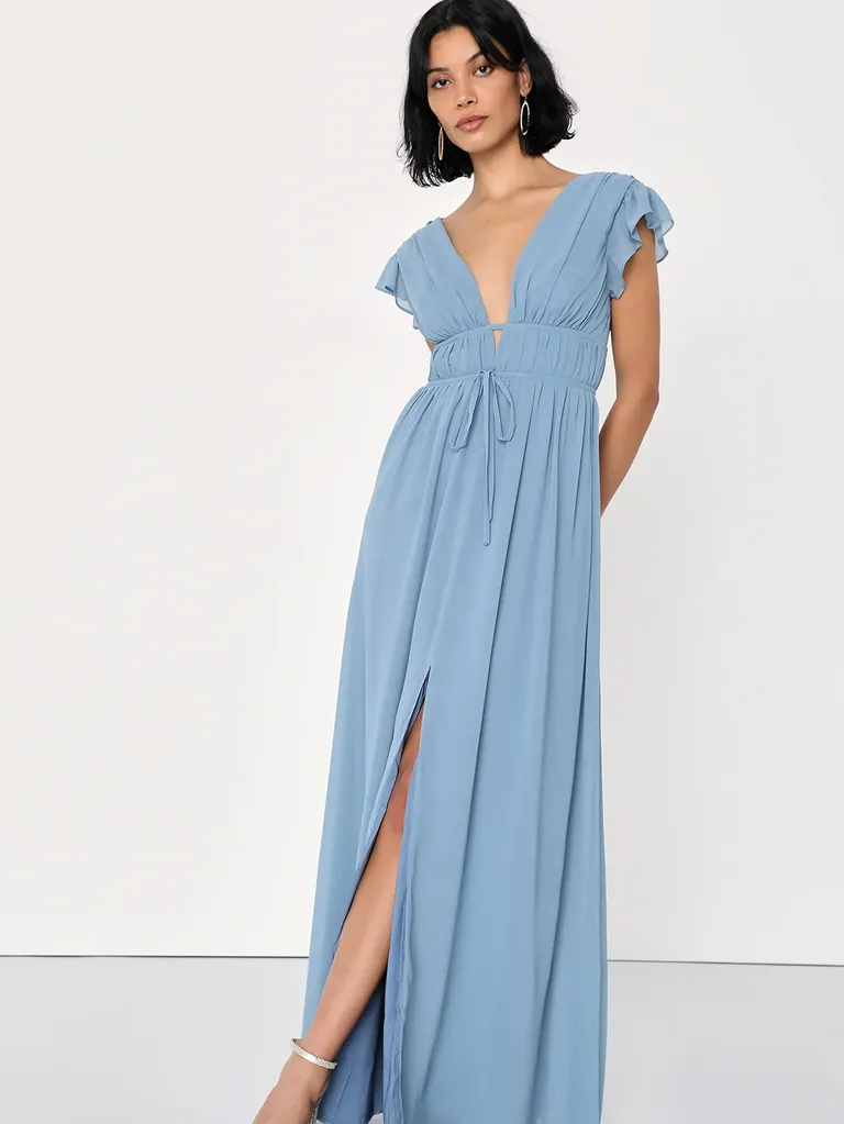 Light Blue Wrap Maxi Dress - Lace-Up Dress - Ruffle Maxi Dress - Lulus