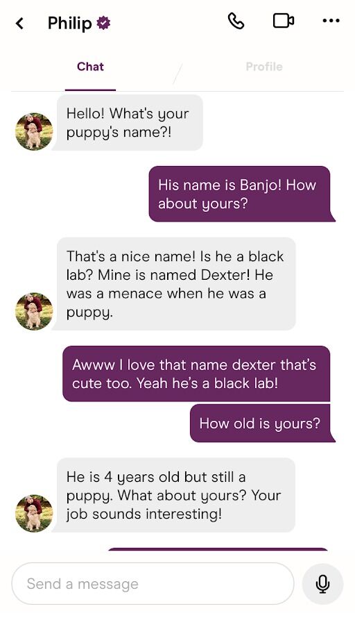 Christina and Philip quickly bonded over their love for their dogs (Banjo and Dexter!) and discovered surprising similarities.
