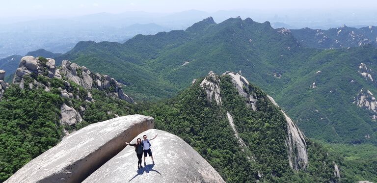 Nancy and Alec hiked up Bukhansan in Korea alongside many buff and fit Korean ajumma's.

This was one day before Alec had a heat stroke because he climbed up the mountain and left Nancy behind. Serves you right Alec!!