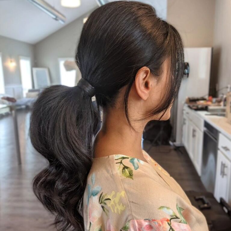 low ponytail bridesmaid hairstyle
