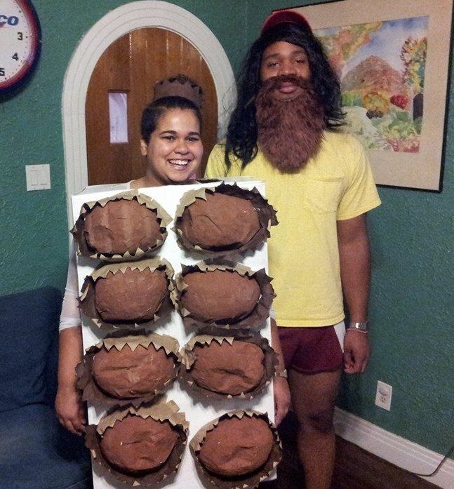 We dressed up as running Forest Grump and his big box of chocolates for Halloween.