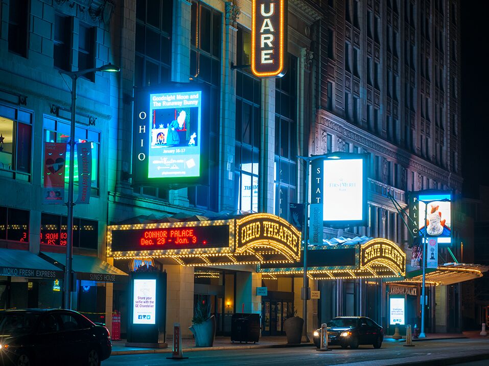 Playhouse Square engagement photo location in Cleveland