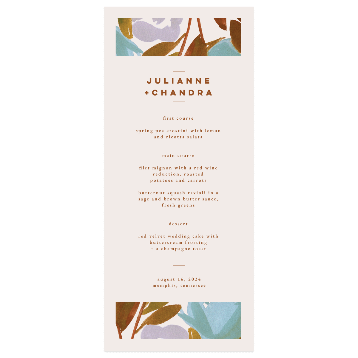 A Menu from the Modern Floral Collection