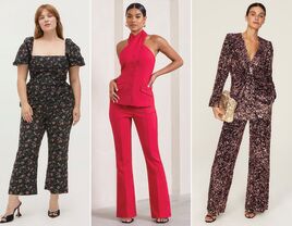 Three wedding guest outfits with pants