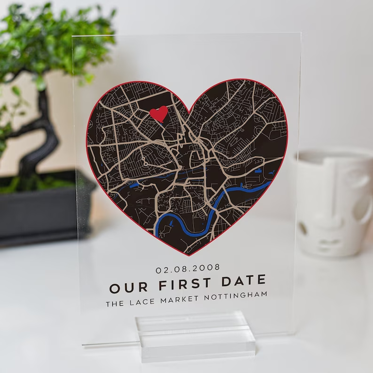Your girlfriend will love you for this one! Such a cute map plaque wit, our first date gift