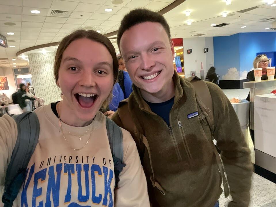 Nick and Meredith have their first ever date INSIDE an airport- thank you Bush!