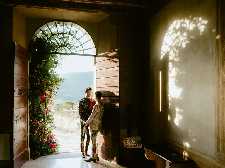 Grooms Wedding Portraits in Historic Villa in Italy