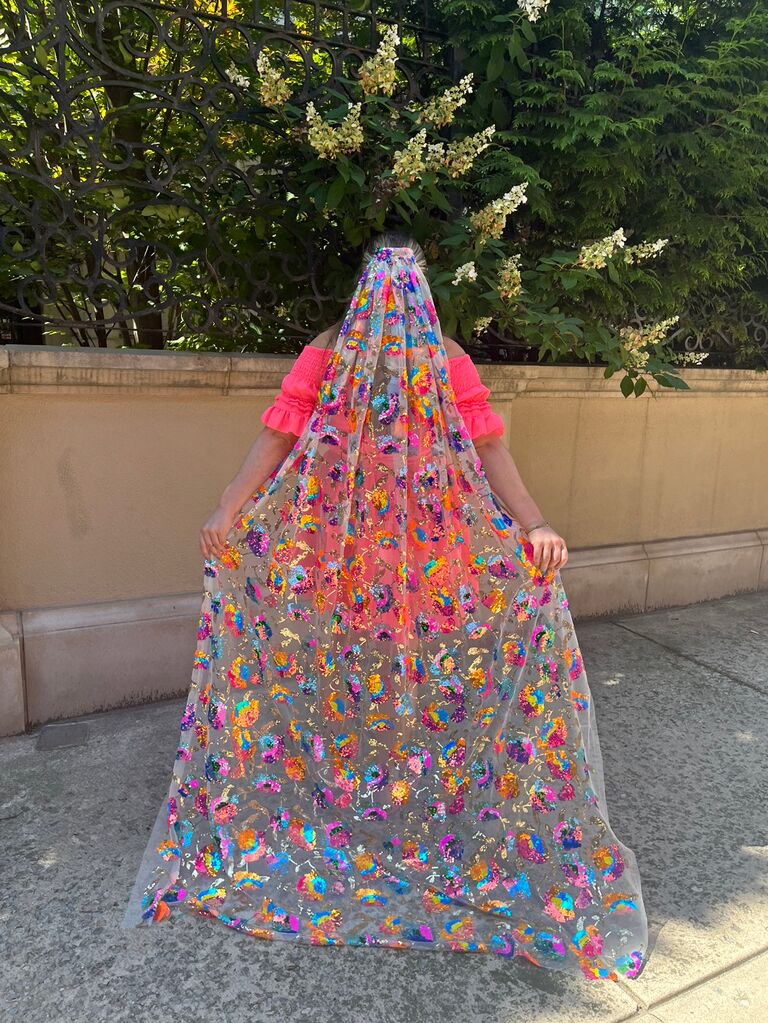 Madison Chamberlain colorful sequin wedding veil