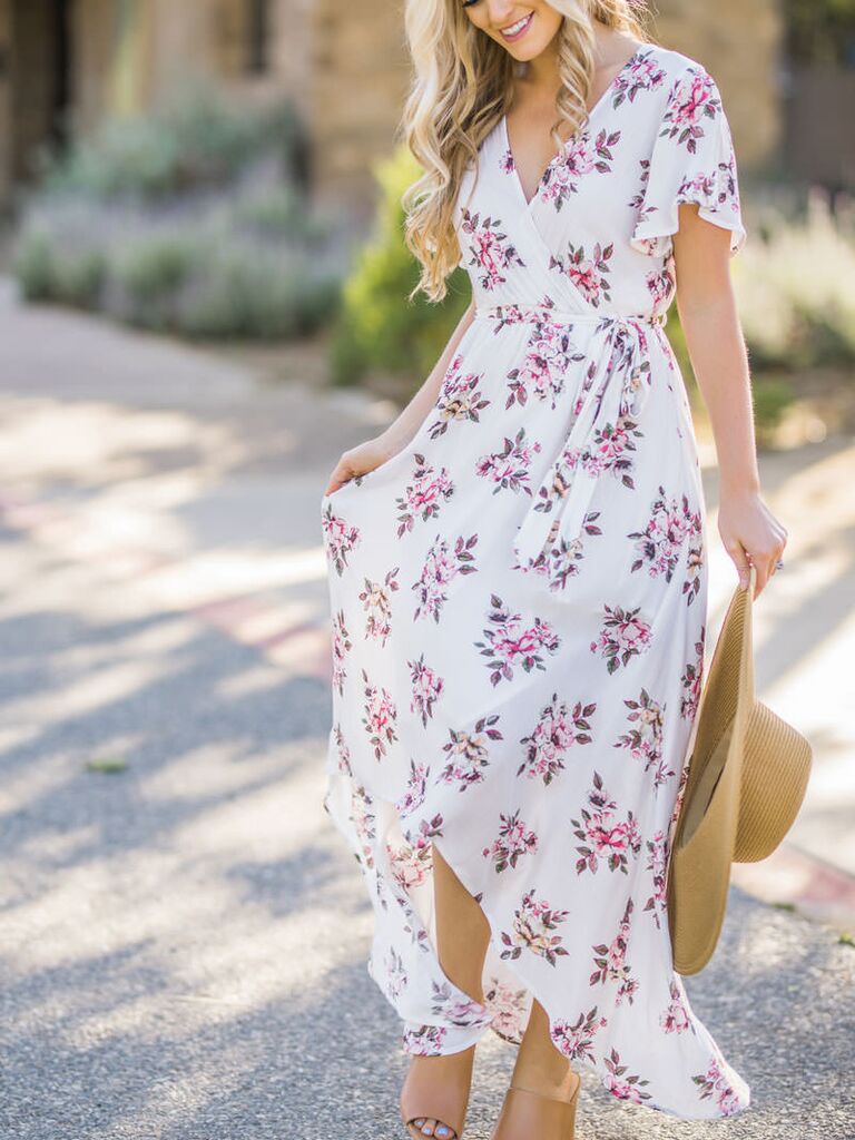 white dress with flowers to a wedding