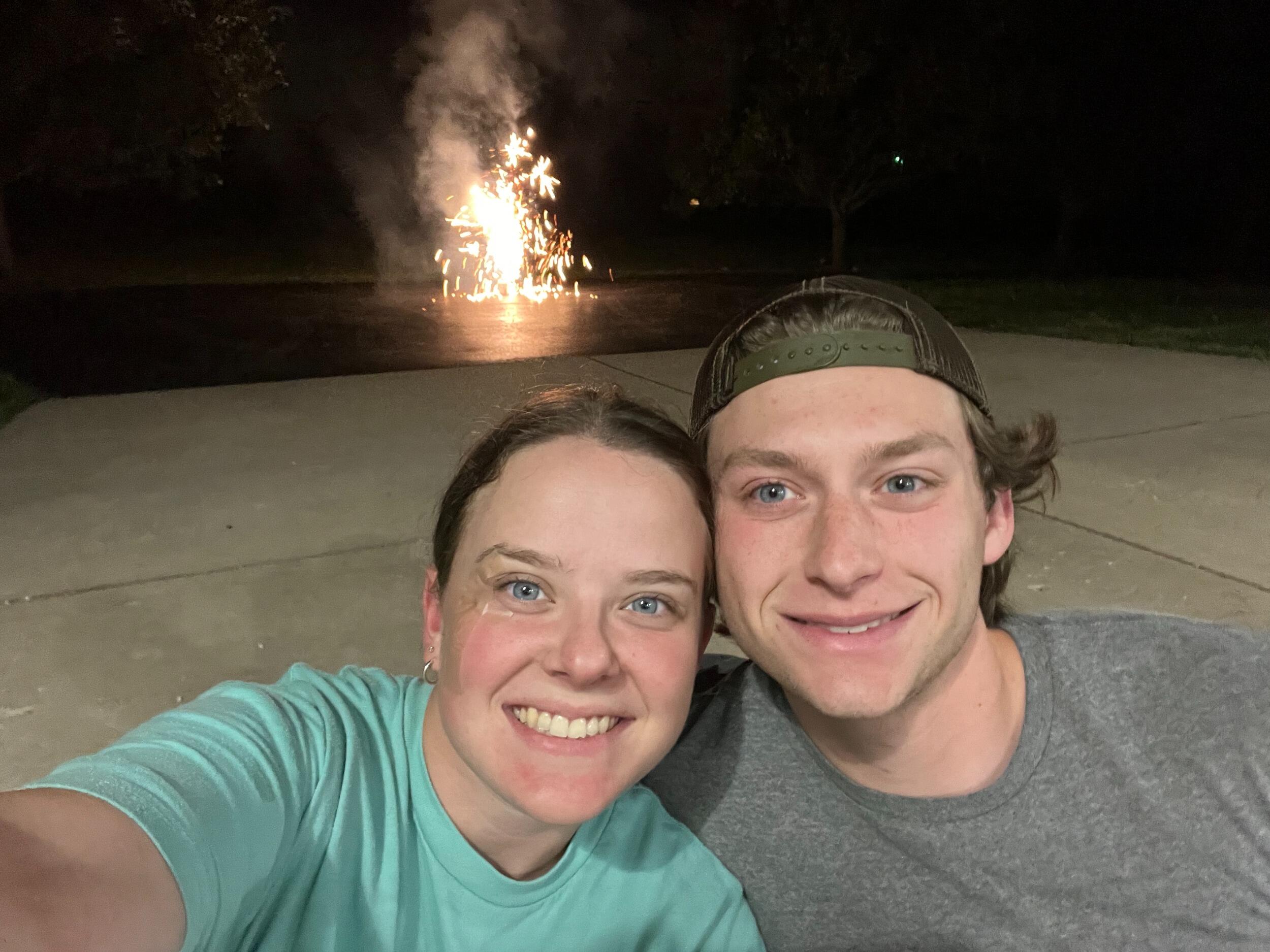 They were both so tired from work that they ended up missing the firework's so they decided to shoot some off themselves!