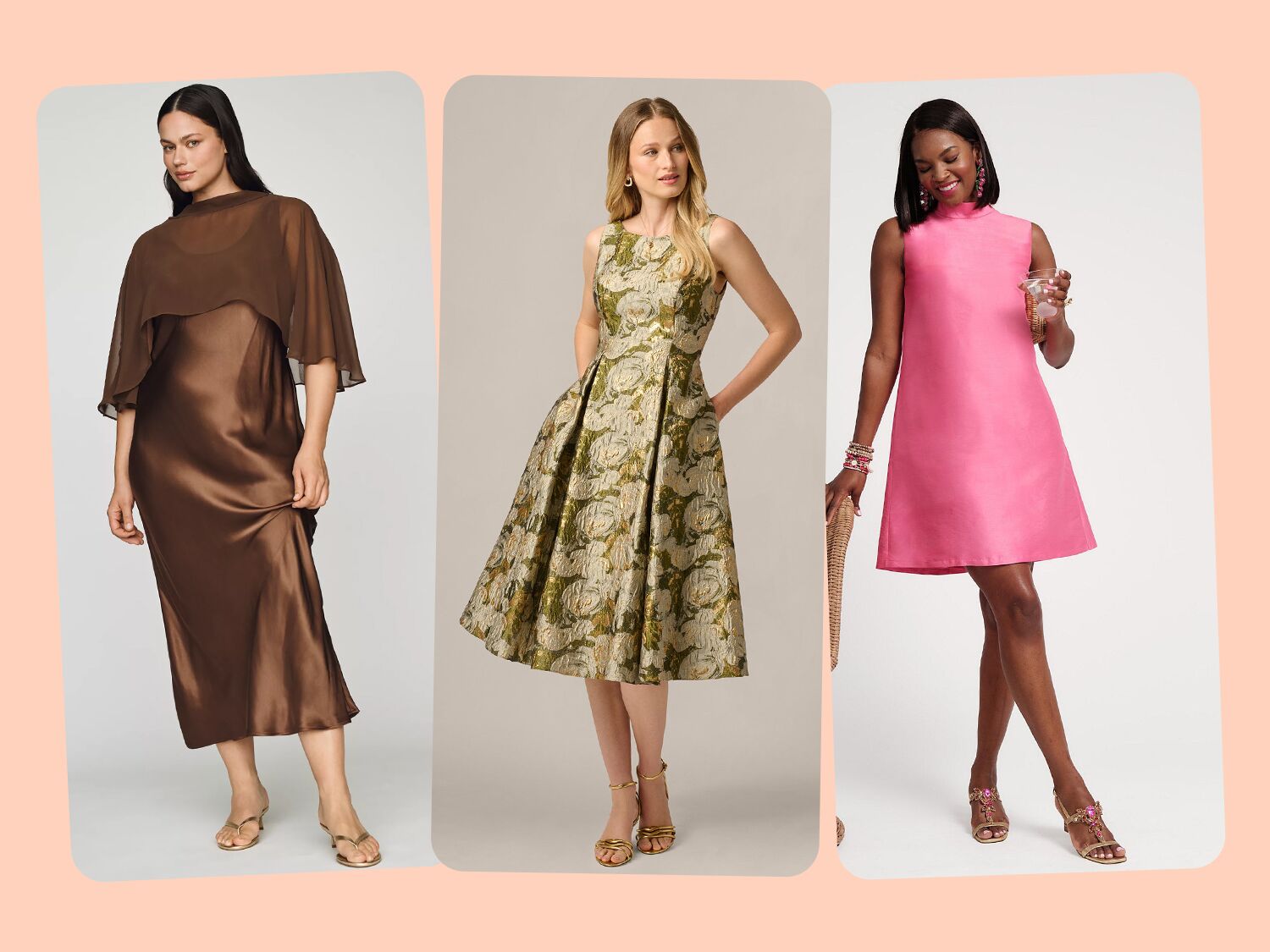 Three cocktail dresses for wedding guests over 50