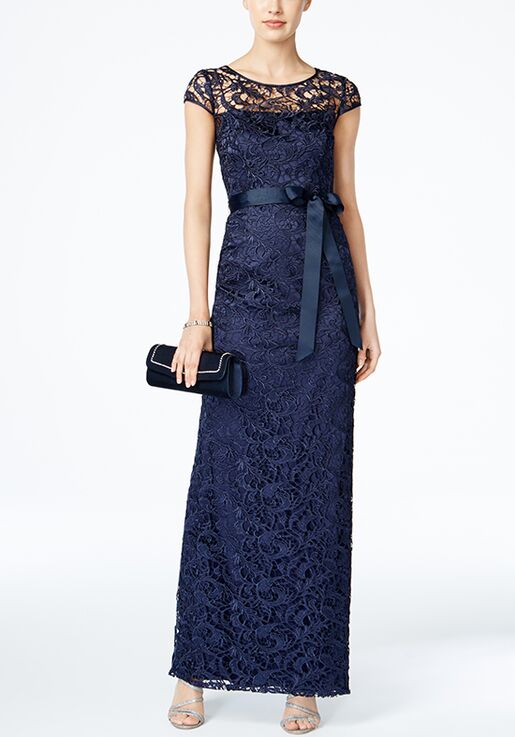 adrianna papell belted lace gown