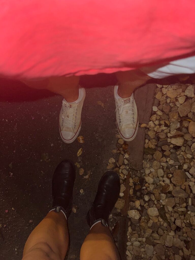 In the Ingles parking lot after Amicis, he looked at me and said, " I want you to be my girlfriend." I then replied, " Is that a statement or a question?" BUT if you ask Charles he said I went insane and said YES right away LOL 