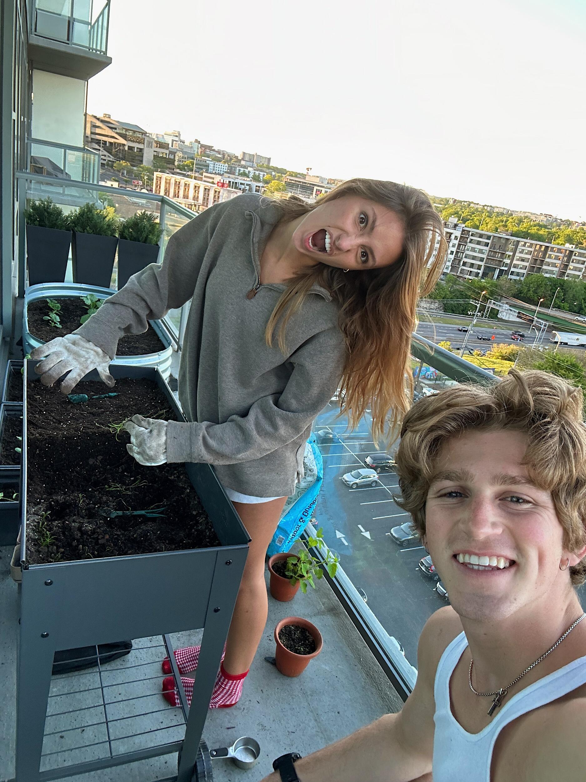 Starting Trace's patio garden at his apartment in Nashville.