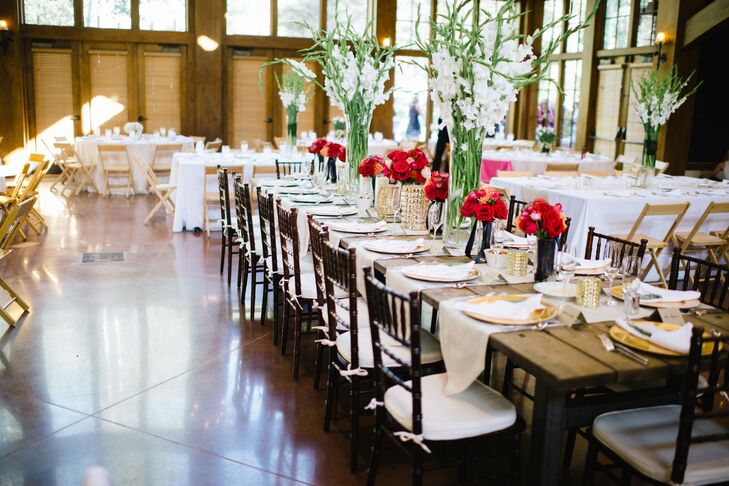 Striped Farm Table Gladiolus Centerpieces