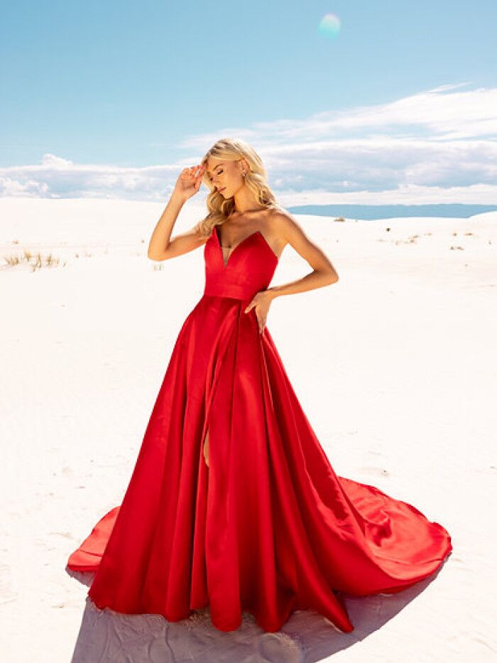 Long red wedding dress best sale