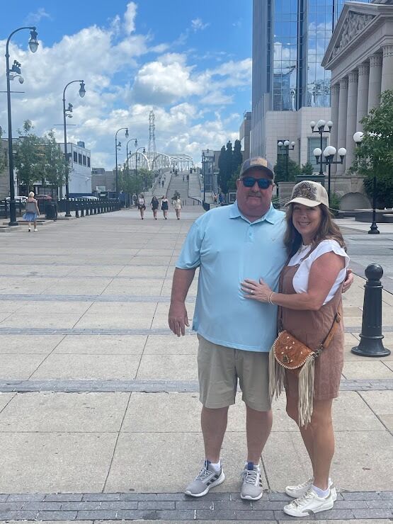 Nashville in front of the bridge we got engaged on!