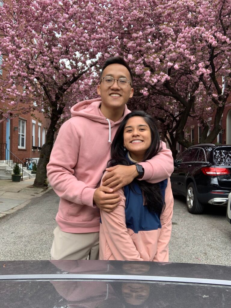 We take the same picture every year on my street when the cherry blossoms bloom!  THIS IS YEAR ONE! 