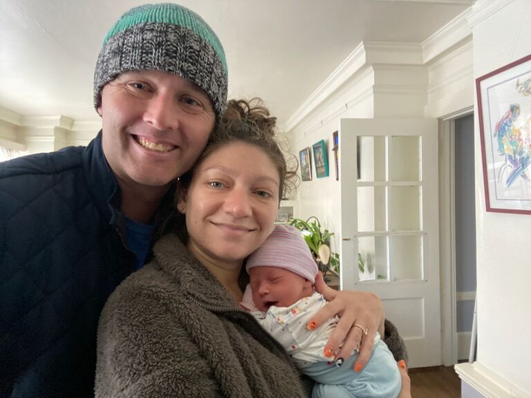 Born 10/28/22, this is our first day home with Iris Rose Mary Jones! Such a happy family we are <3