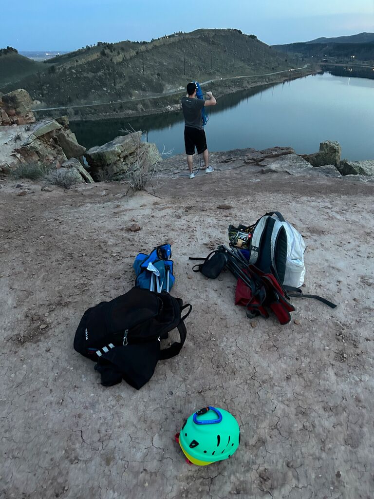 The beautiful end of our first outdoor climbing adventure! After several hours spent climbing at Duncan’s Ridge, we fulfilled another one of our trends; Marshall began wrapping up logistics (coiling ropes), and Kendall ensured they had a photographic record of the event.