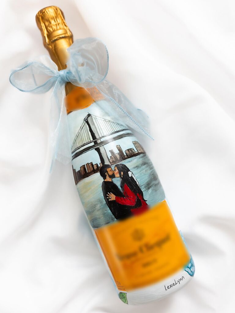 Personalized champagne bottle gift from maid of honor to bride