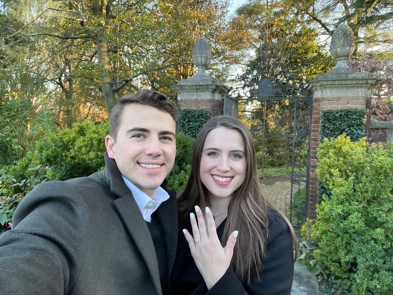 Our engagement at Dumbarton Oaks in Georgetown! We went to our favorite brunch restaurant, Brasserie Liberte, and then walked to the gardens.