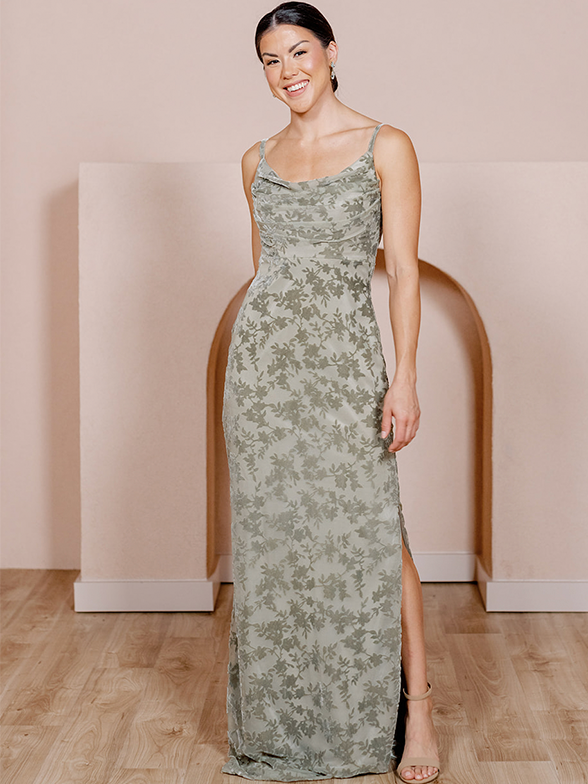Floral cowl neck beach bridesmaids dress by Revelry. 