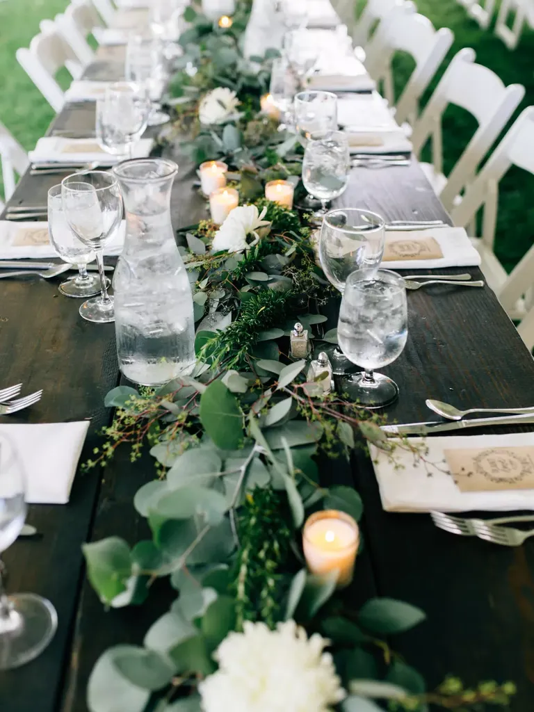 Eucalyptus and Greenery Farm Table Runner with Candles