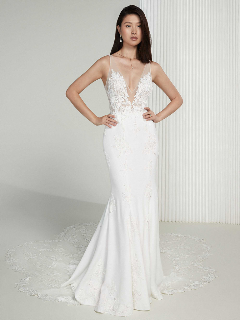 Sheath Wedding Dress With V-neckline And Illusion Back Details