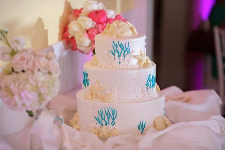 Three Tier Wedding Cake With Chocolate Seashells