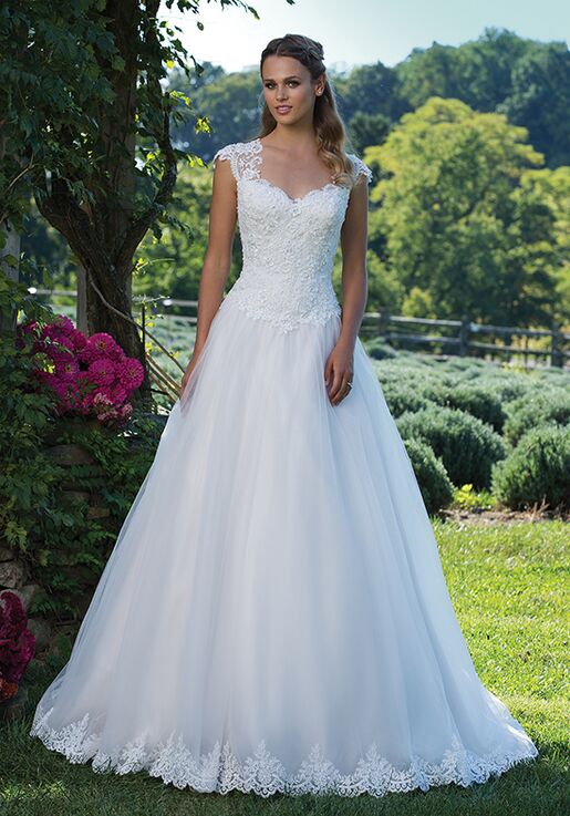 queen anne neckline wedding dress