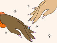 Illustration of hands wearing engagement ring and wedding ring