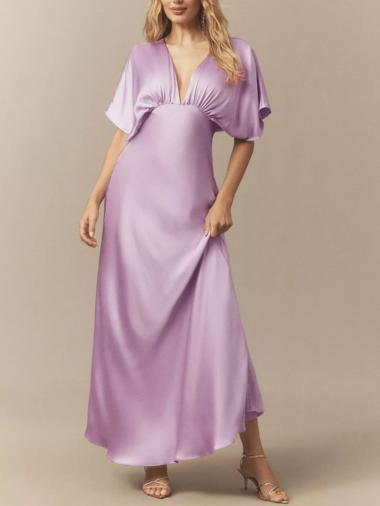 BHLDN lilac flutter-sleeve mother-of-the-bride dress