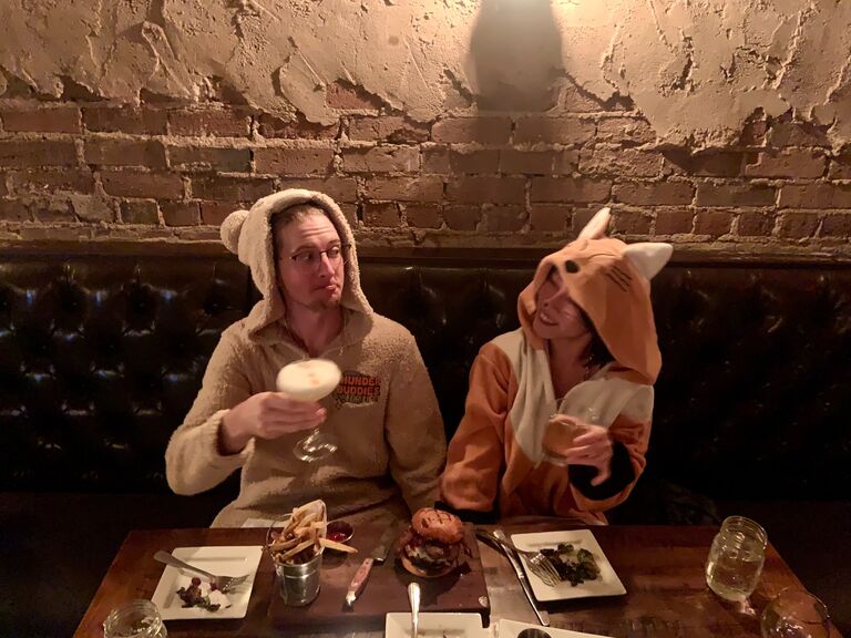 the only time of year we could go to a fancy restaurant in fuzzy pajamas