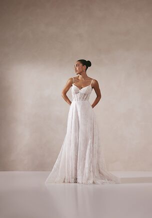 Allover Chantilly Lace A-Line Wedding Gown with Bikini Neckline