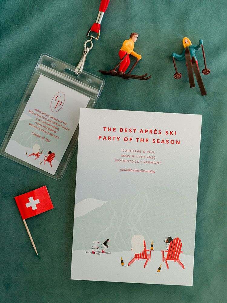 ski-themed wedding welcome party invitation