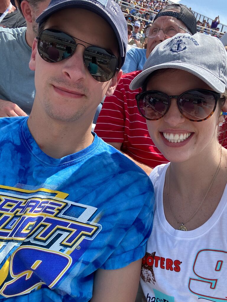 Hannah's second NASCAR race.  We went to the inaugural Enjoy Illinois 300 race. According to Charlie, she just won't admit how much she loves racing.
