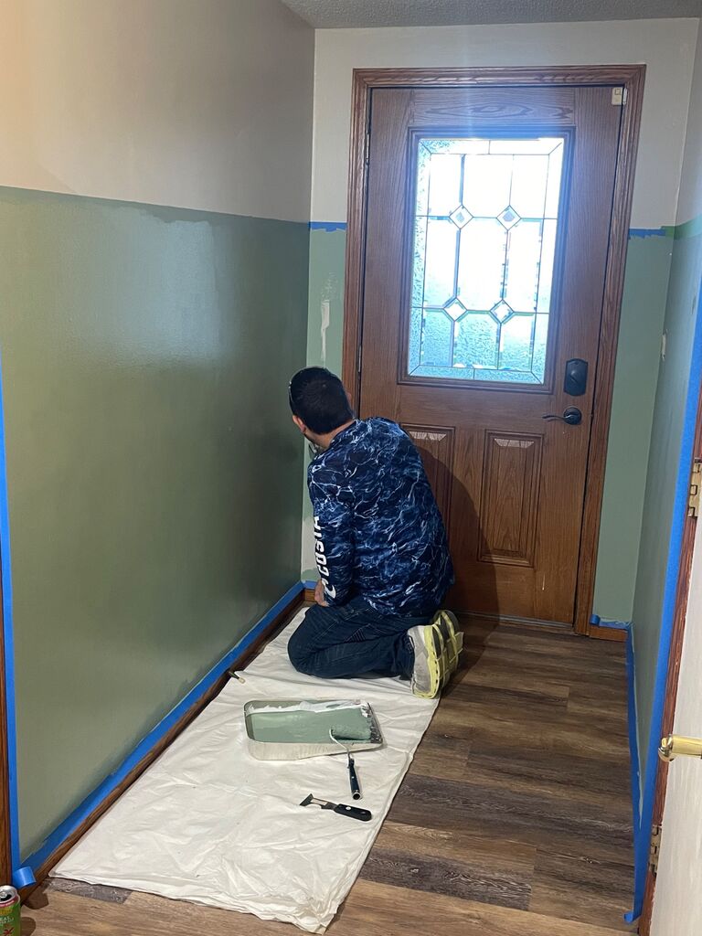 We tackled our first home project together- the entryway! We found out we work pretty well together, and I even impressed Sean with my painting ability ;)