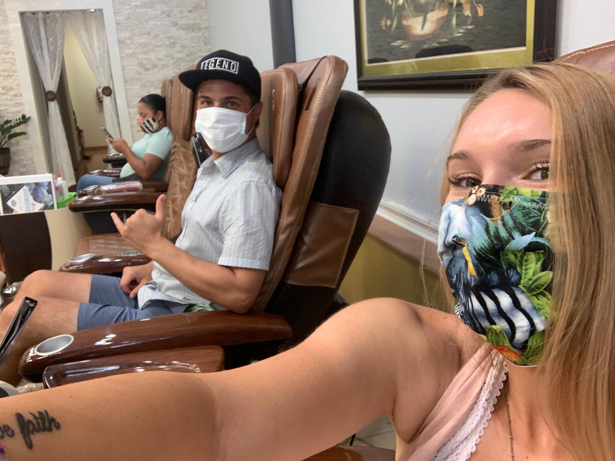 Their first pedicure together! Can't forget this! Hannah had to make sure he had good looking feet before progressing in the relationship. If you're wondering; he does. Scott has nice feet.