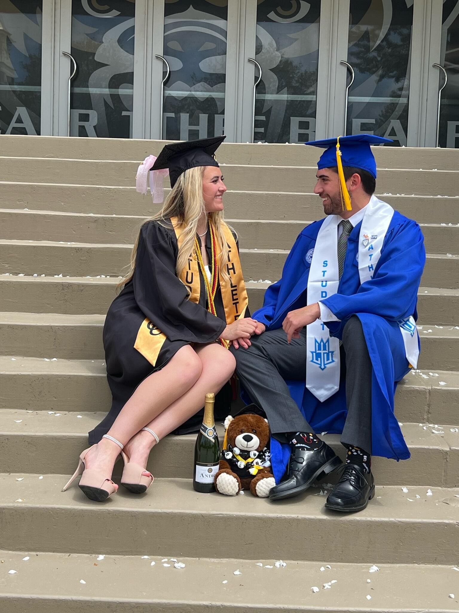 They both graduated at the same time and got to be there for each other through all the ups and downs of earning a Bachelors Degree. 