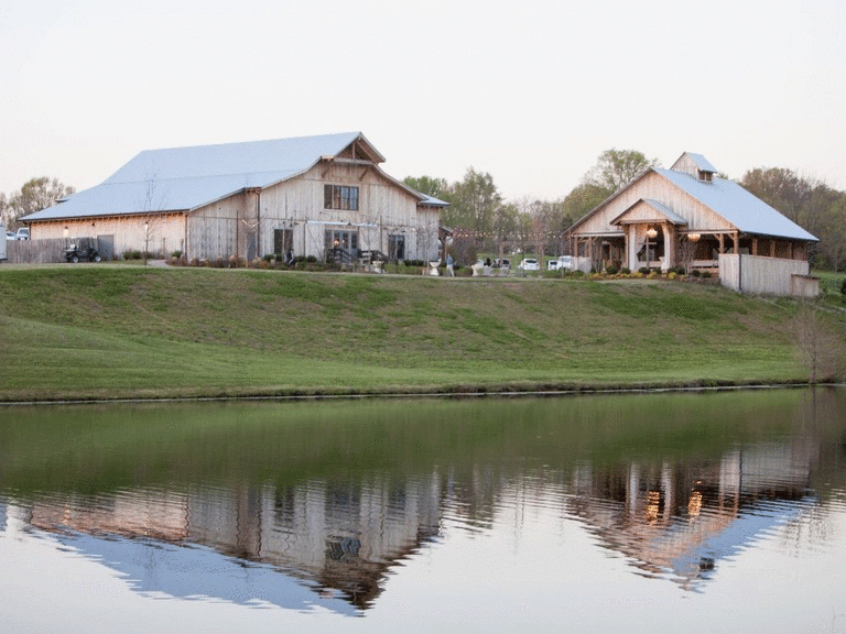 Rustic barn wedding venue with lake