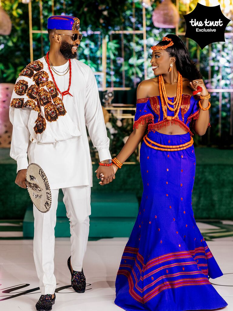 Chiney and husband Raphael's traditional Nigerian wedding portrait 