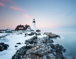 Portland Head Lighthouse in winter