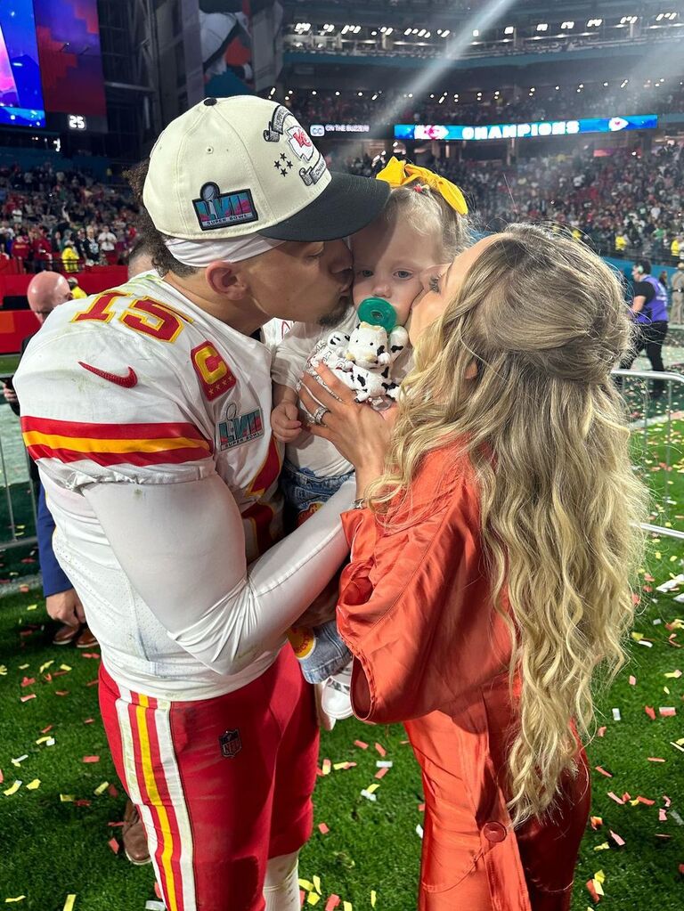 Patrick Mahomes and his wife Brittany with daughter Sterling at the Super Bowl