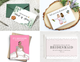 Collage of four bridesmaid proposal cards