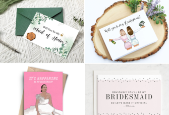 Collage of four bridesmaid proposal cards