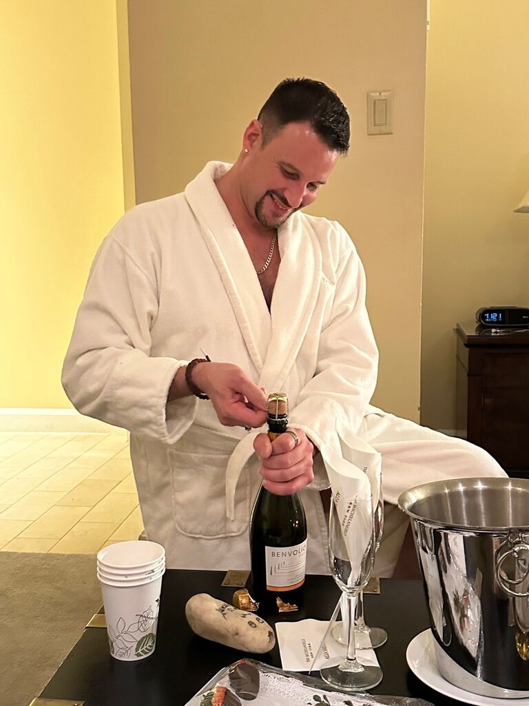 Room at the Michelangelo Hotel.... I mean just look at this guy!!! He's ready to take on the world, or at the very least that bottle of Champagne!! lol